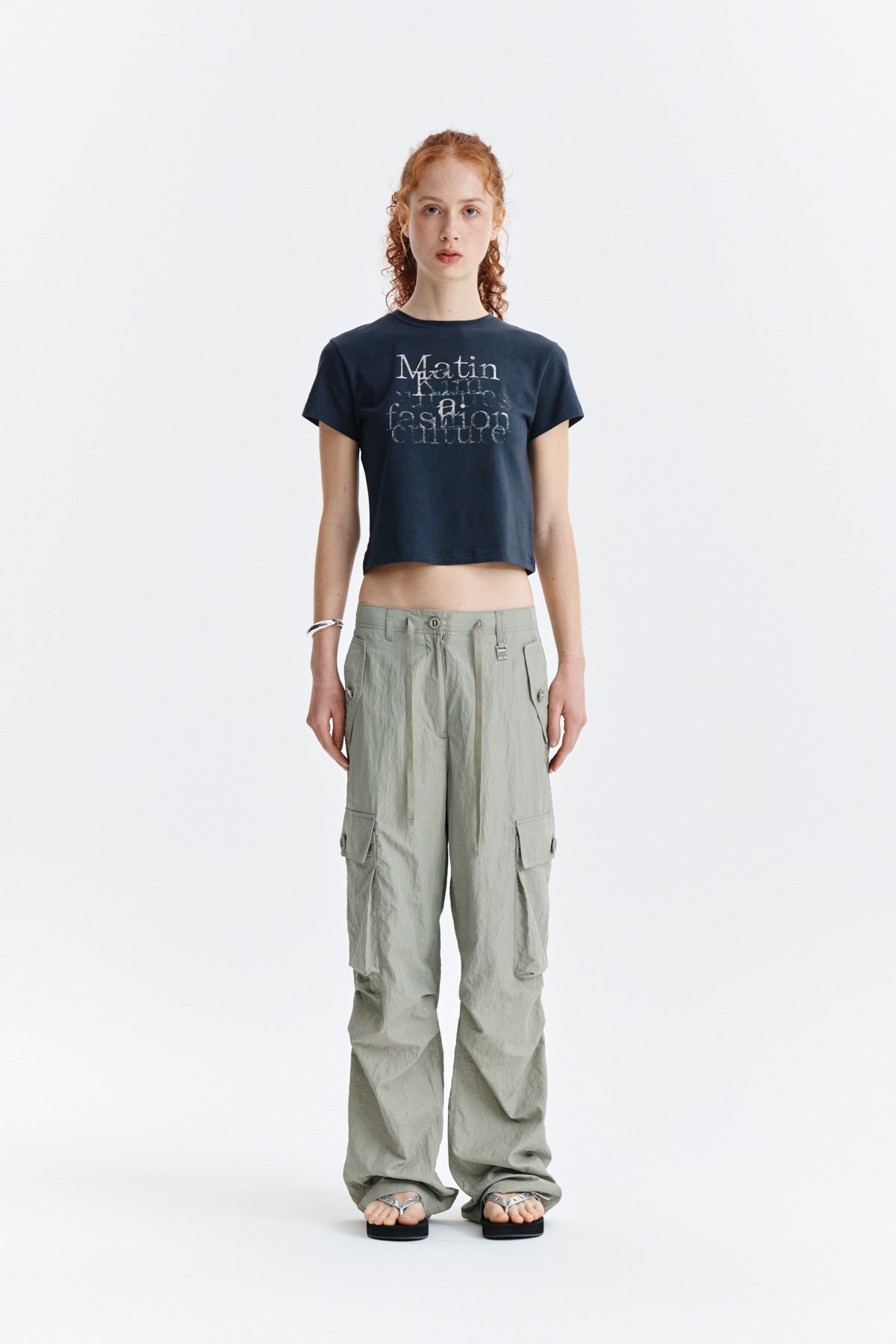Matinkim Dusty Typo Graphic Crop Top IN Charcoal