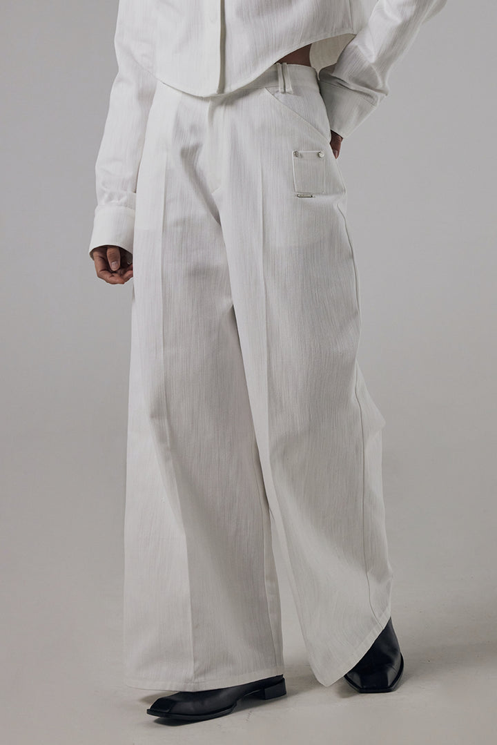 Treemingbird Small Pocket Denim Set-up Pants White
