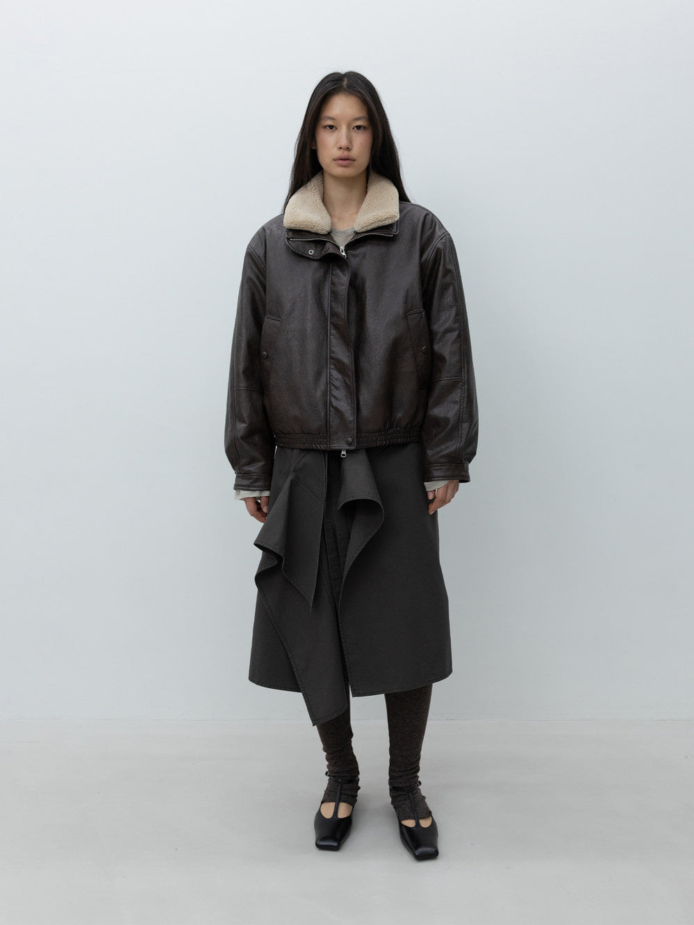 Low Classic Fur Collar Artificial Leather Jacket Brown