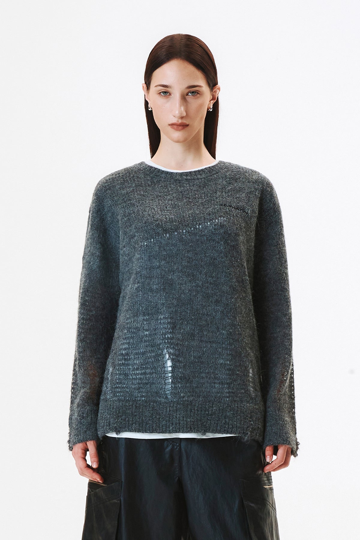 Matinkim Damage Detail Logo Pullover IN Charcoal