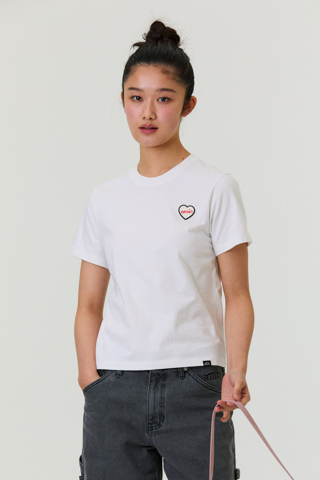 Emis Heart Rubber Patch T-Shirt-White