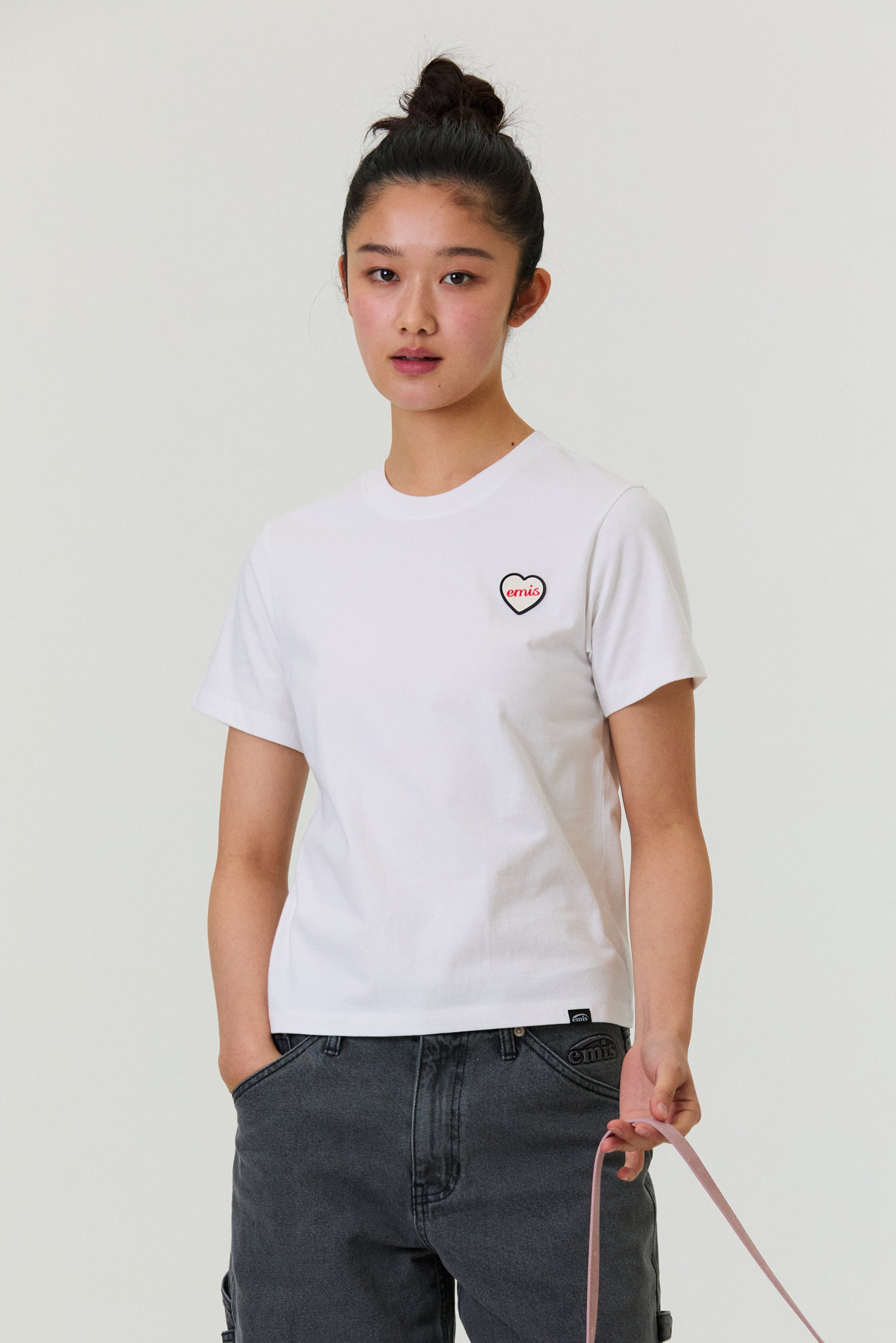 Emis Heart Rubber Patch T-Shirt-White