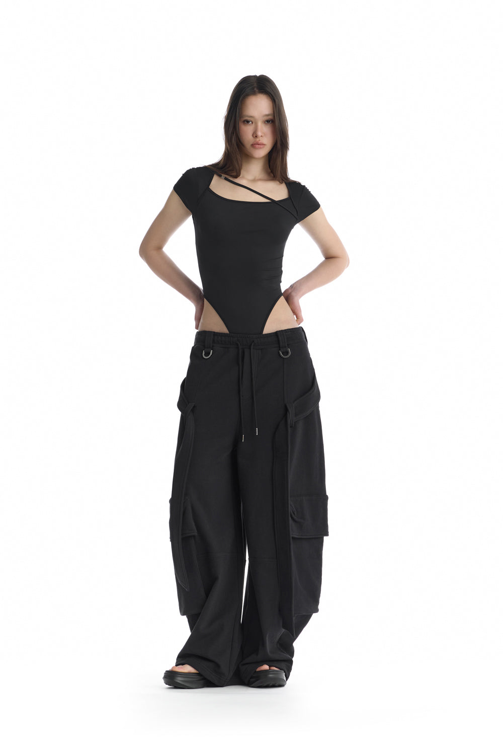 Treemingbird Utility Belted Cargo Sweat Pants Black