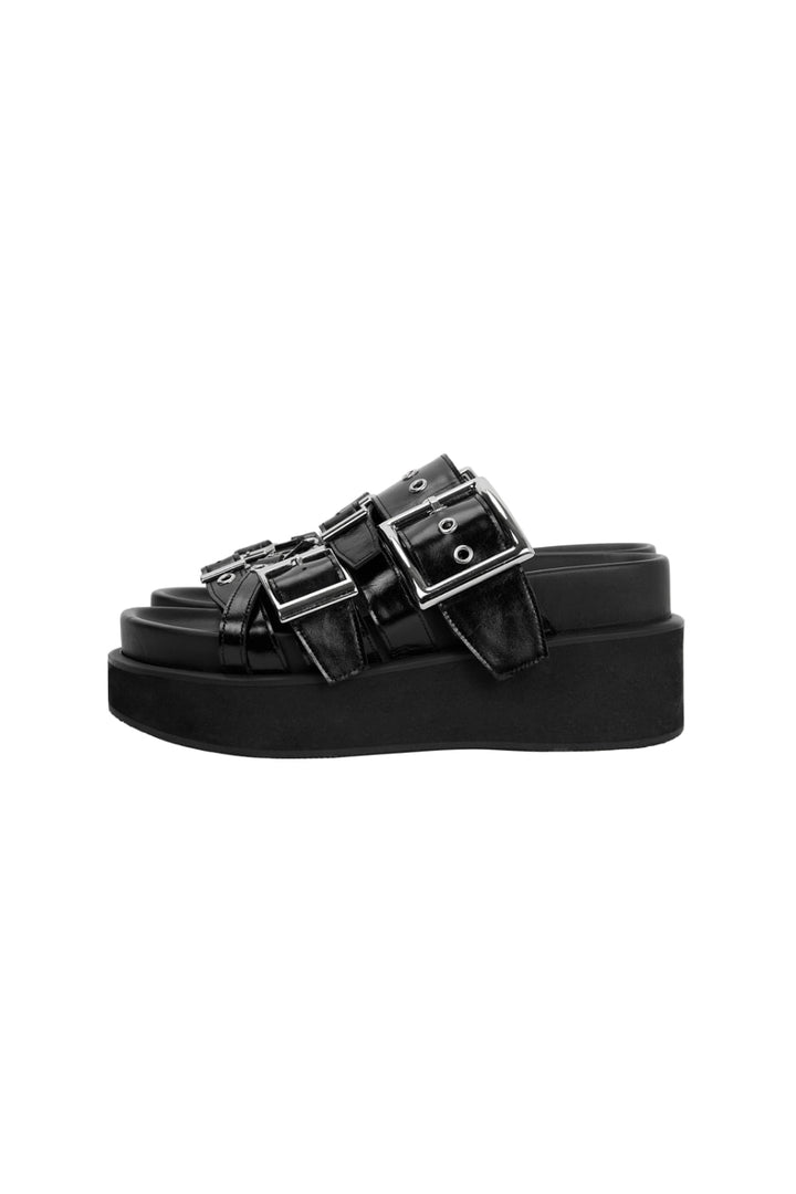Treemingbird Bold Buckle Flatform Slides Black
