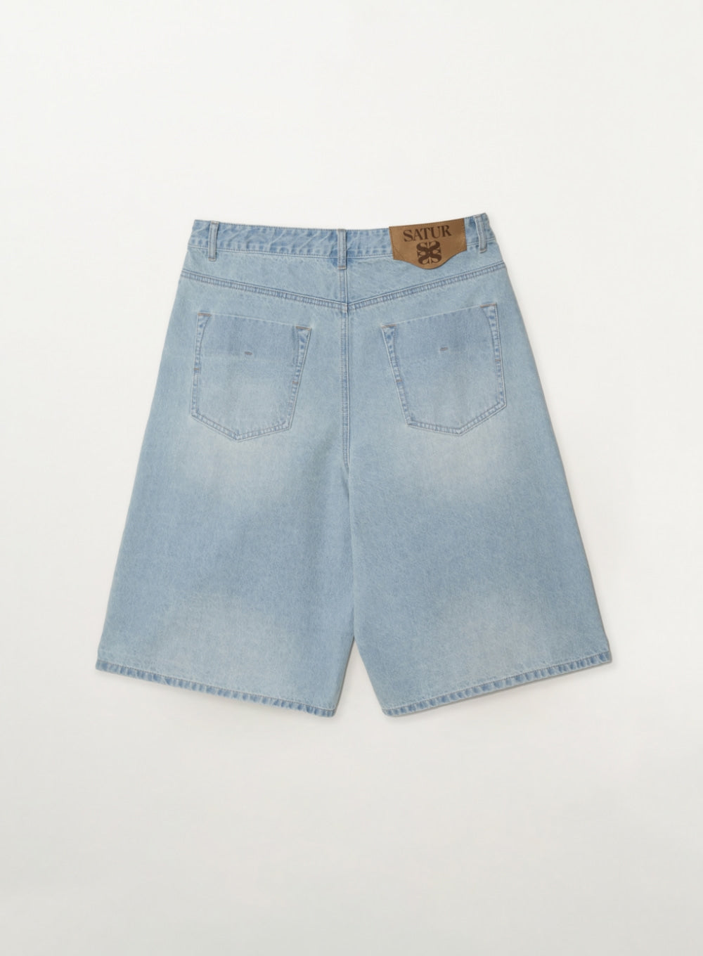Satur Pleats Bermuda Washed Denim Shorts - Light Blue
