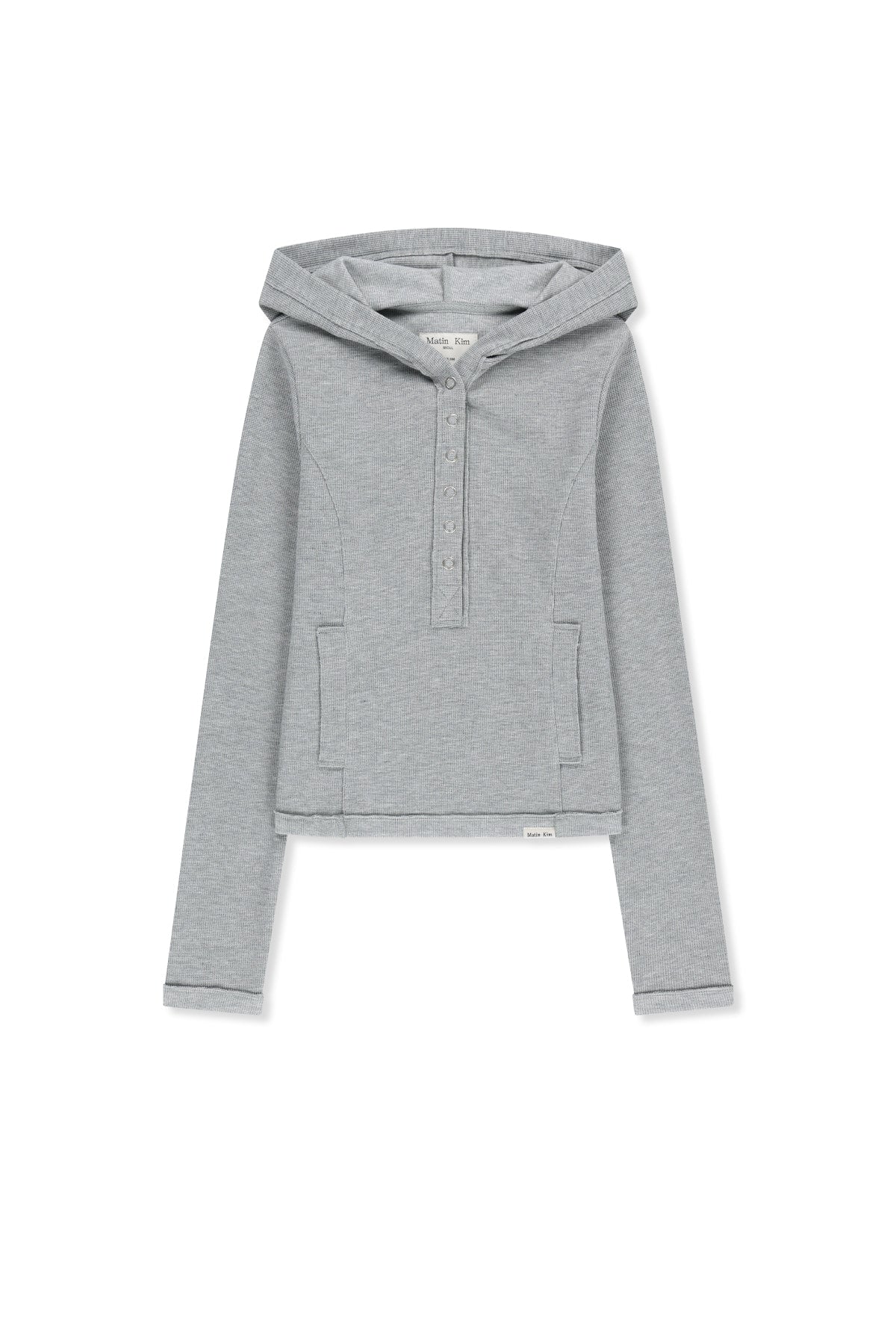 Matinkim Waffle Henley Neck Hood Top IN Grey