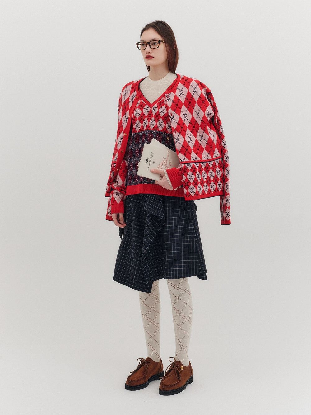 EENK Argyle Knitwear Cardigan - Red
