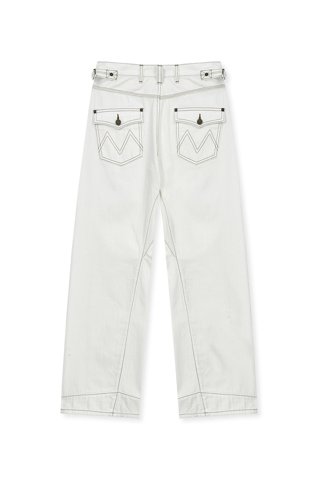 Matinkim Waist Buckle Stitch Point Twill Denim Pants IN Ivory