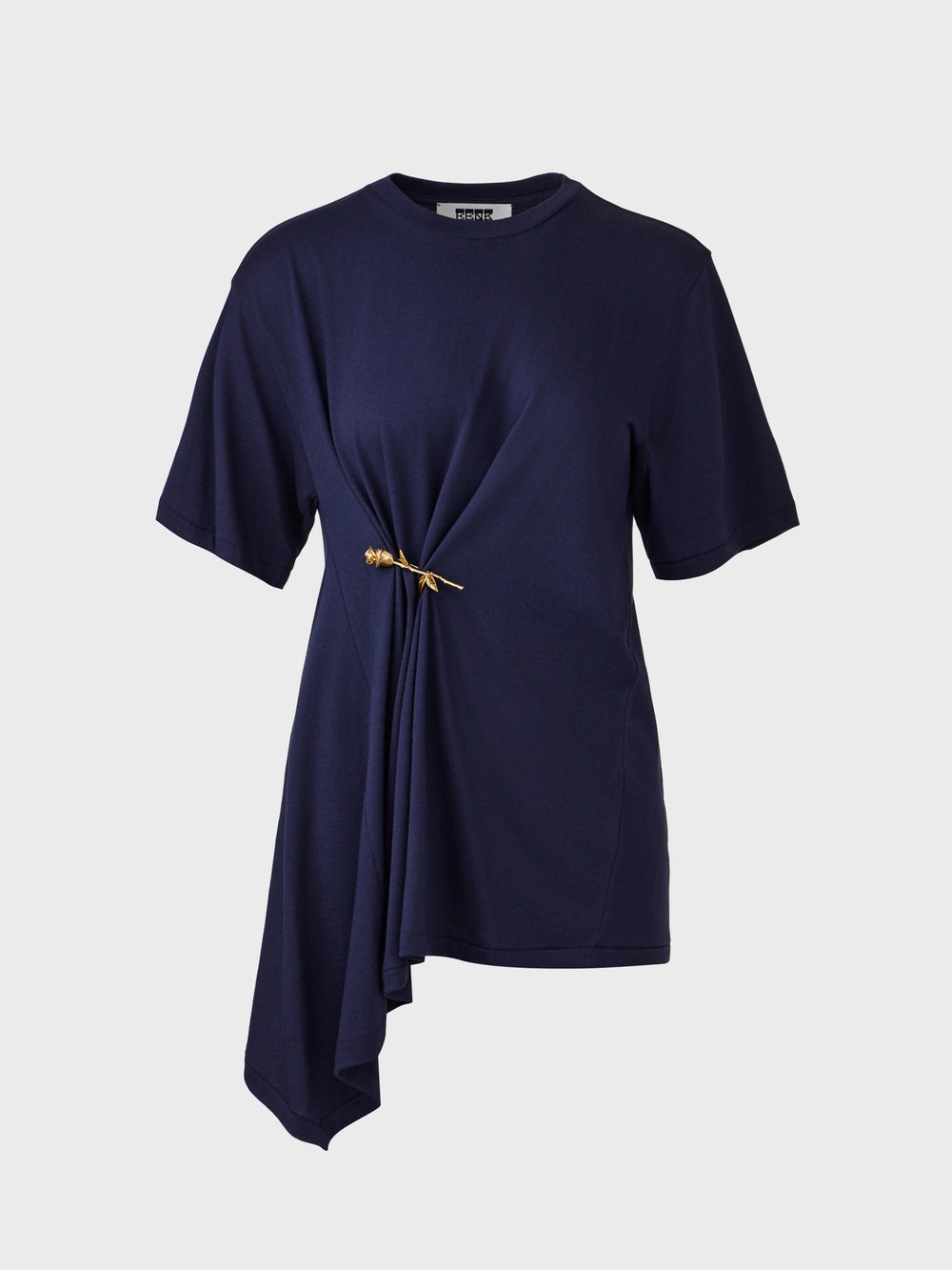 EENK Front Rose Brooch T-shirt - Navy