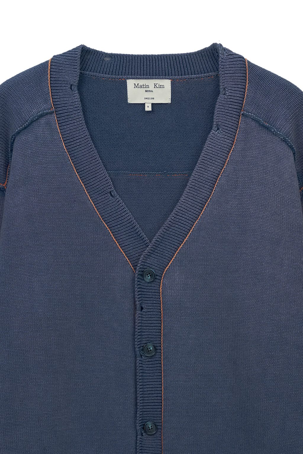 [matinkim] Back Logo Line Point Knit Cardigan IN Smoke Blue