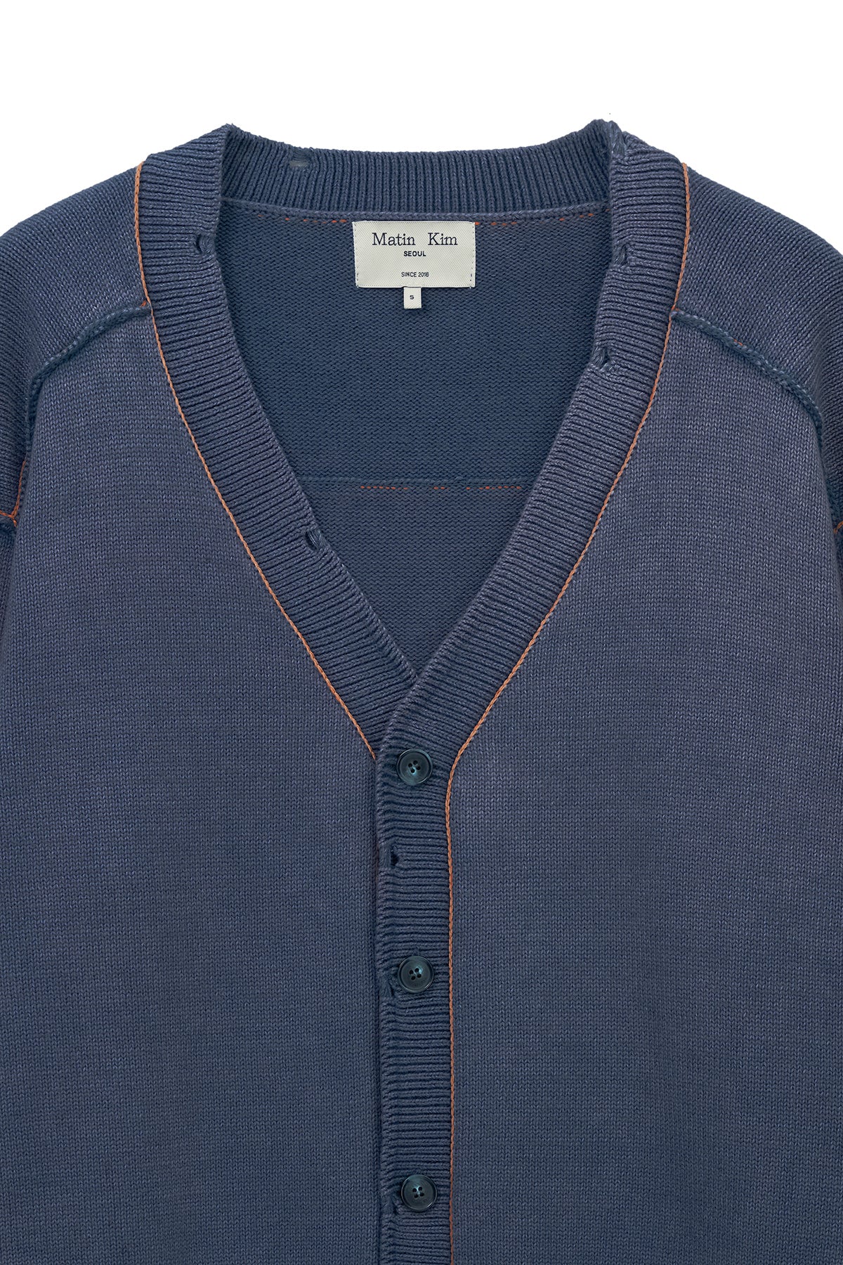 [matinkim] Back Logo Line Point Knit Cardigan IN Smoke Blue