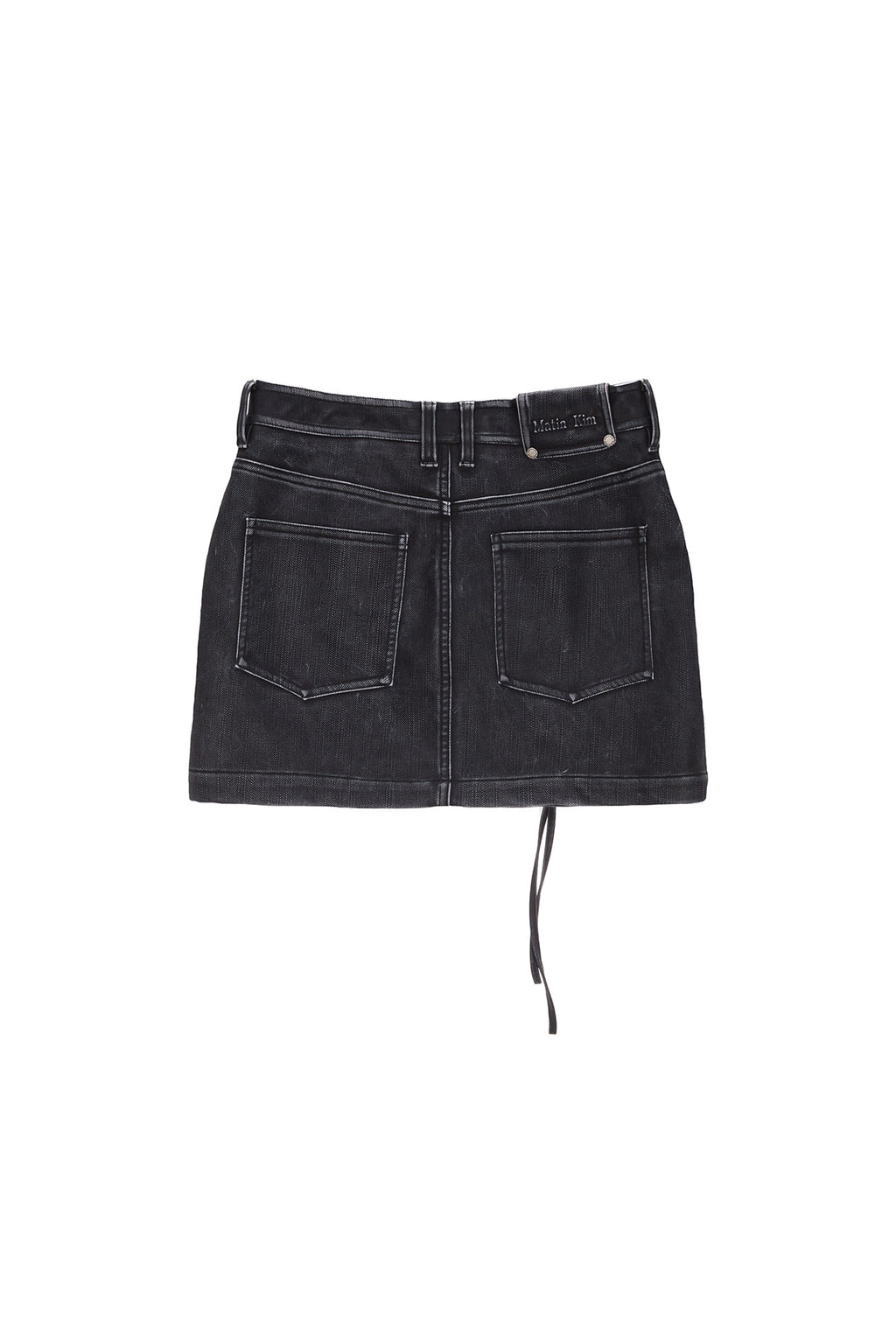 [matinkim] ZIPPER POCKET WASHED LEATHER MINI SKIRT IN NAVY