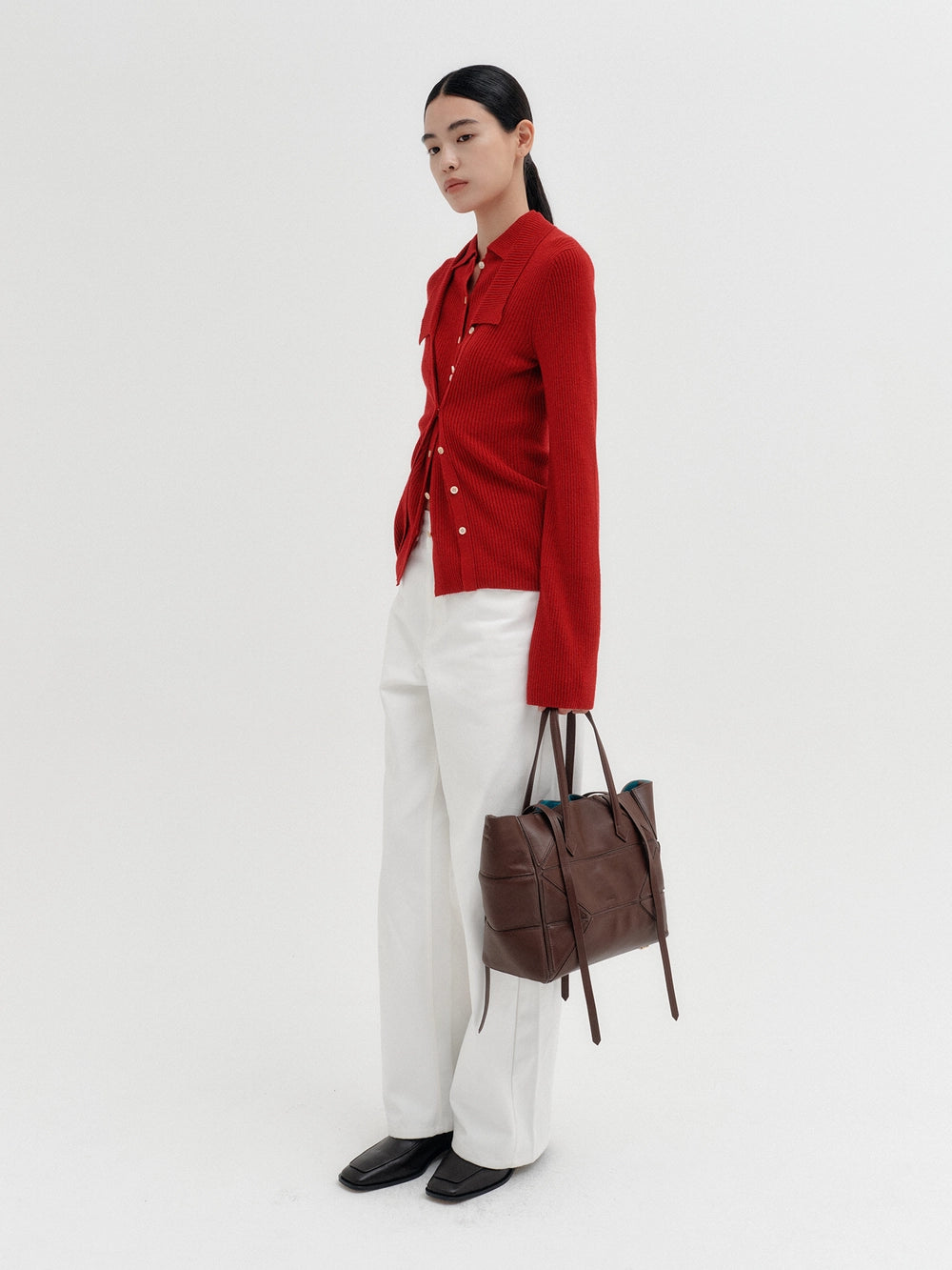 EENK Double Layer Front Cardigan - Red