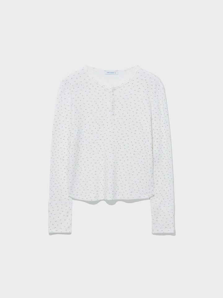 Low Classic Waffle Henley-Neck Tee Ivory