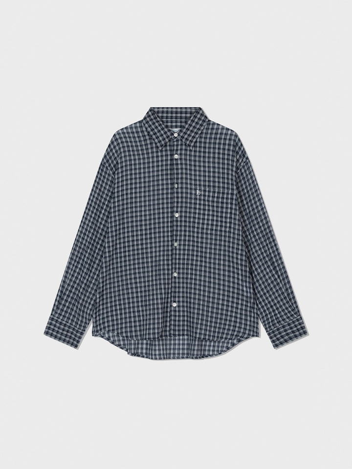 Low Classic Oversized Lc Sheer Checked Shirt Navy