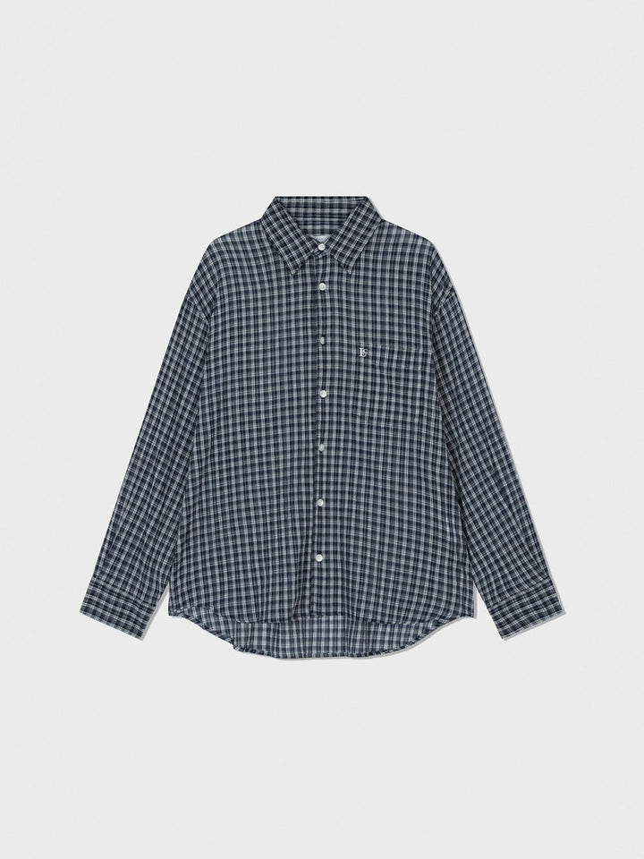 [SUMMER SALE] Low Classic Oversized Lc Sheer Checked Shirt Navy