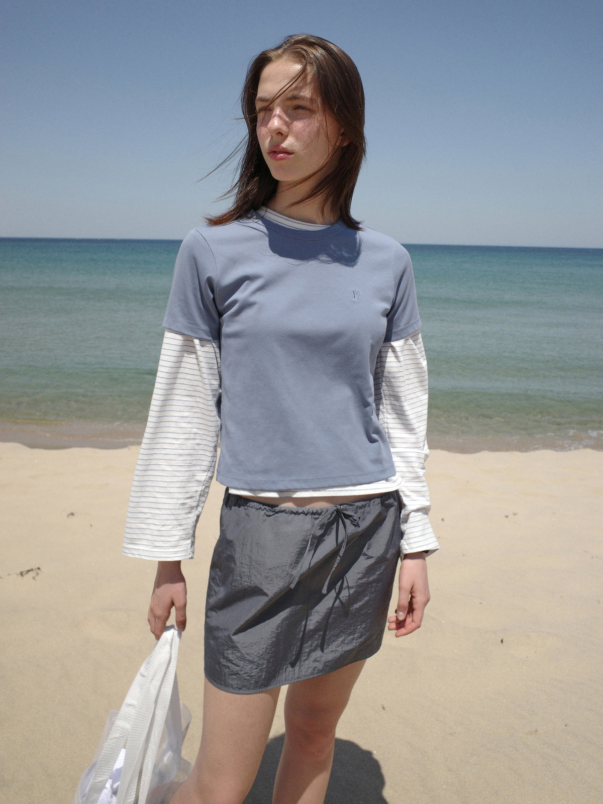 Low Classic Layered Reversible Mini Skirt Blue Charcoal