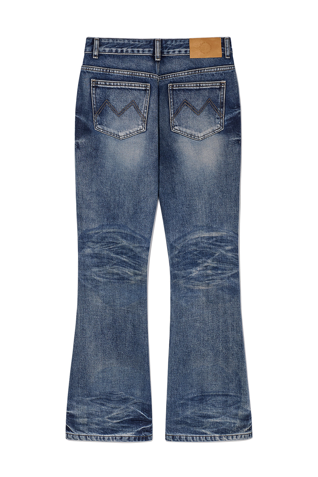 [matinkim] DEEP WASHED SEMI BOOTS CUT DENIM PANTS IN BLUE