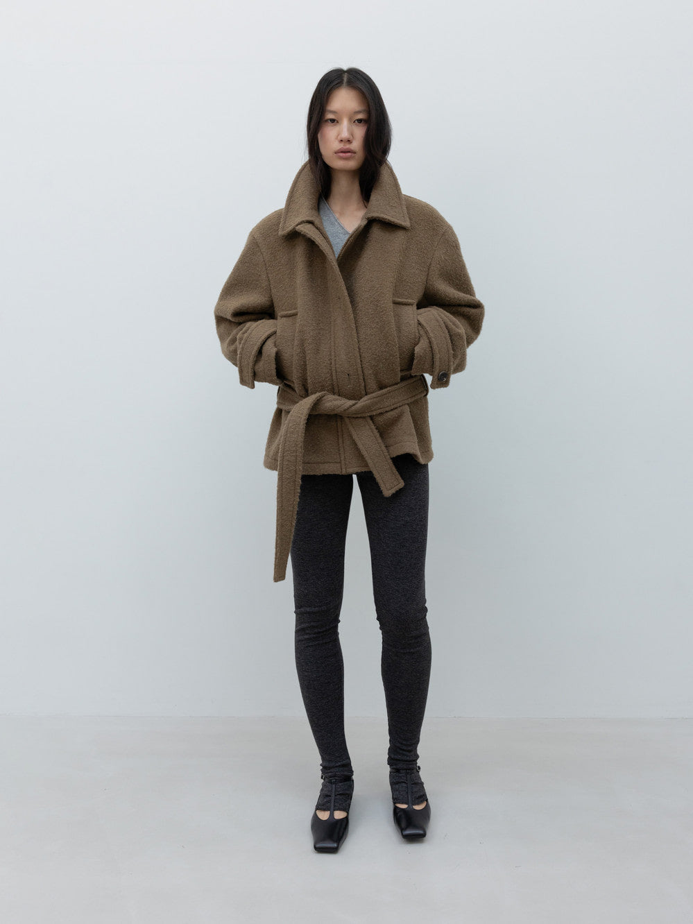Low Classic Alpaca Blend Low-Waist Belted Half Coat Khaki Brown
