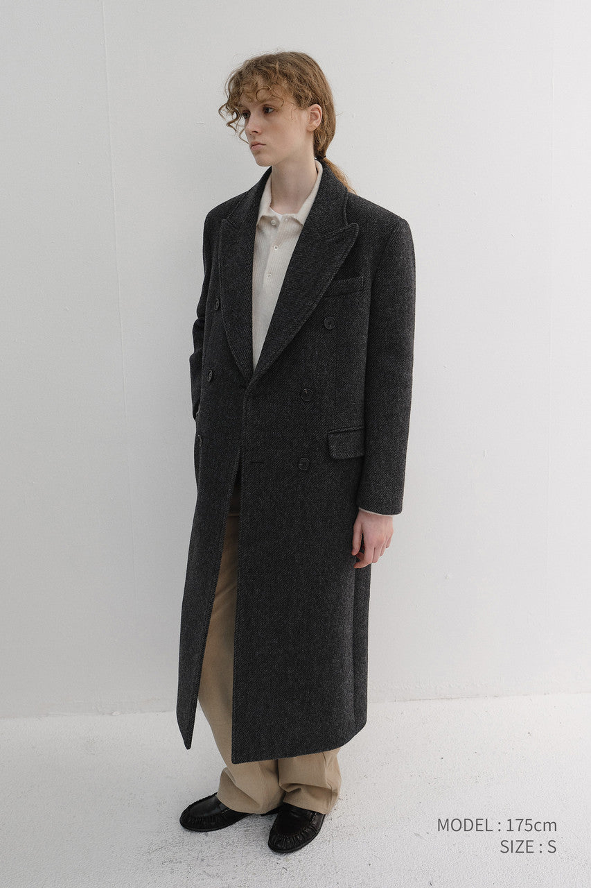 Dunst Unisex Tailored Double-Breasted Coat Charcoal Grey Pattern