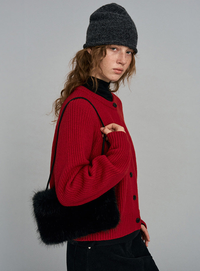 Mango Maniplease Nago Fur Bag Black