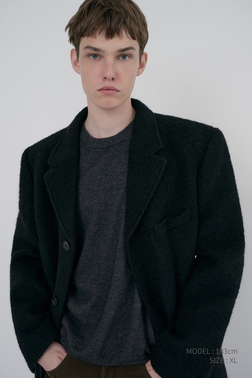 Dunst Unisex 2-Way 3 Button Boucle Wool Coat Black