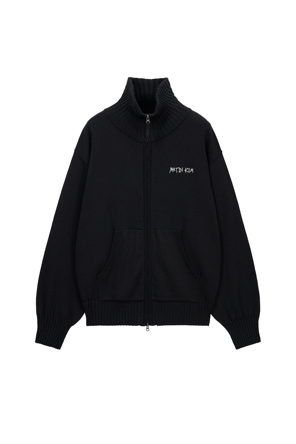 Matinkim High Neck Embroidered Logo Zip UP For Men IN Black
