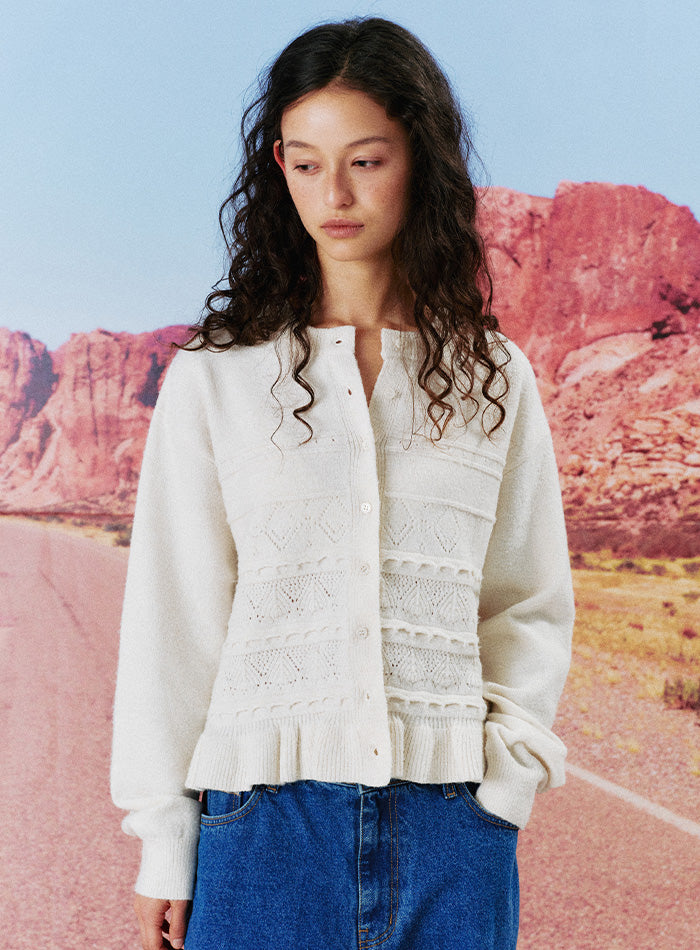 Mango Maniplease Suki Frill Cardigan Cream