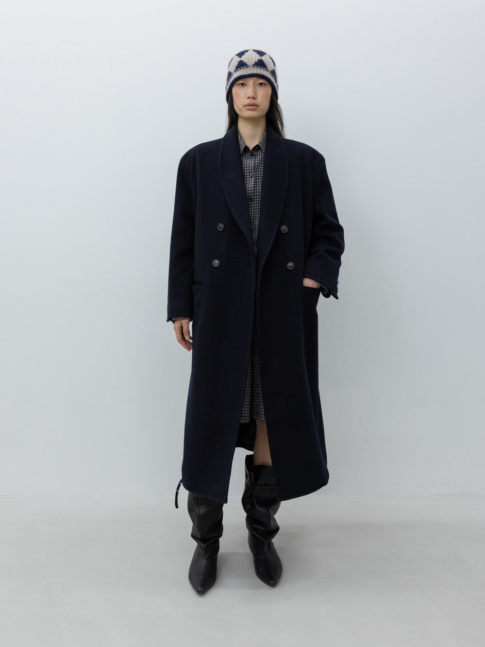 Low Classic Wool Shawl Collar Coat Navy