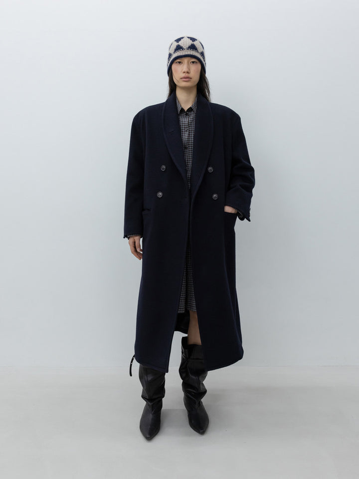 Low Classic Wool Shawl Collar Coat Navy