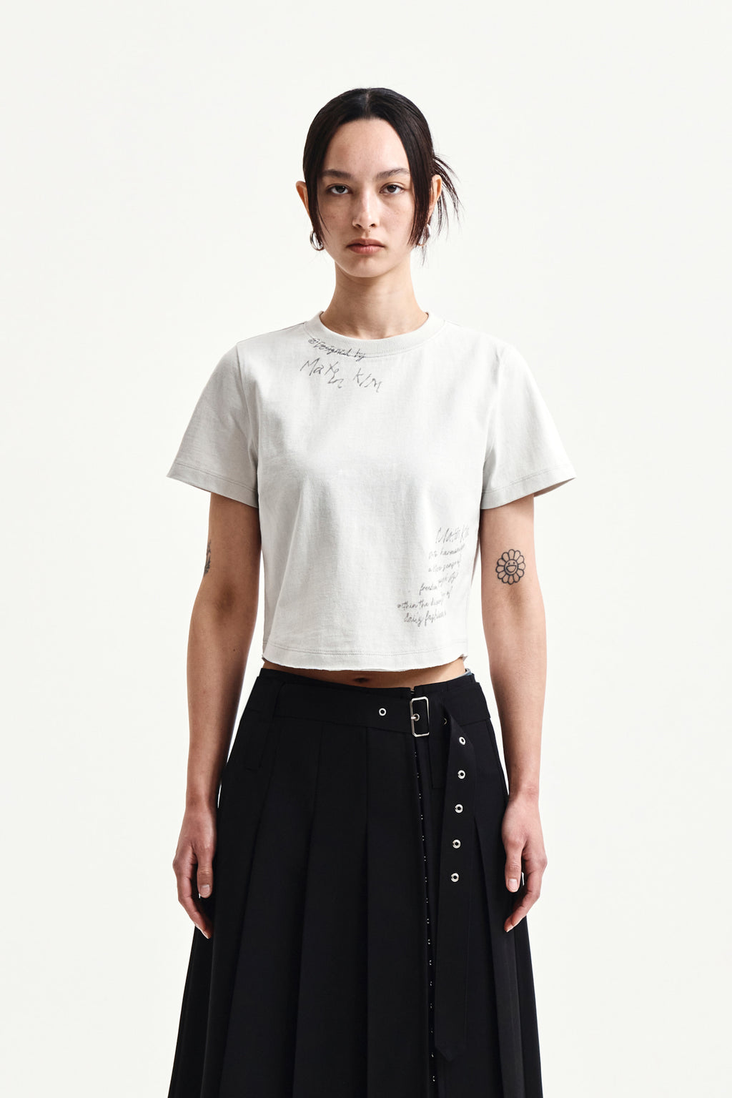 Matinkim Graffiti Round Hem Crop Top IN Cream