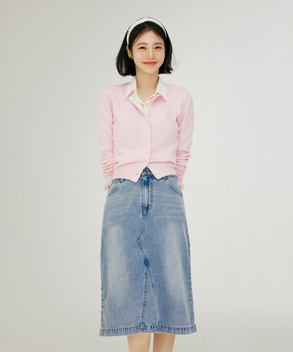 Satur (W) Washed Denim Midi Skirt - Blue
