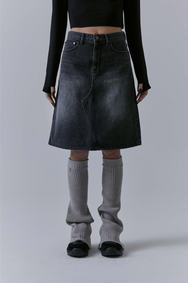 Treemingbird One Button Denim Set-up Skirt Black