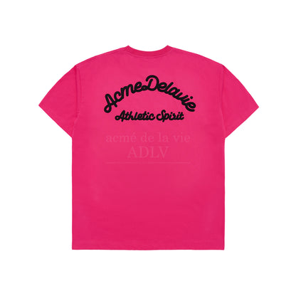 SCRIPT EMBOSSING CHAIN NEEDLEWORK SHORT SLEEVE T-SHIRT PINK