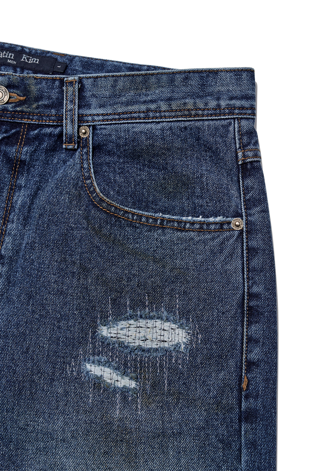 Matinkim Destroyed Vintage Wide Denim Pants For Men IN Blue