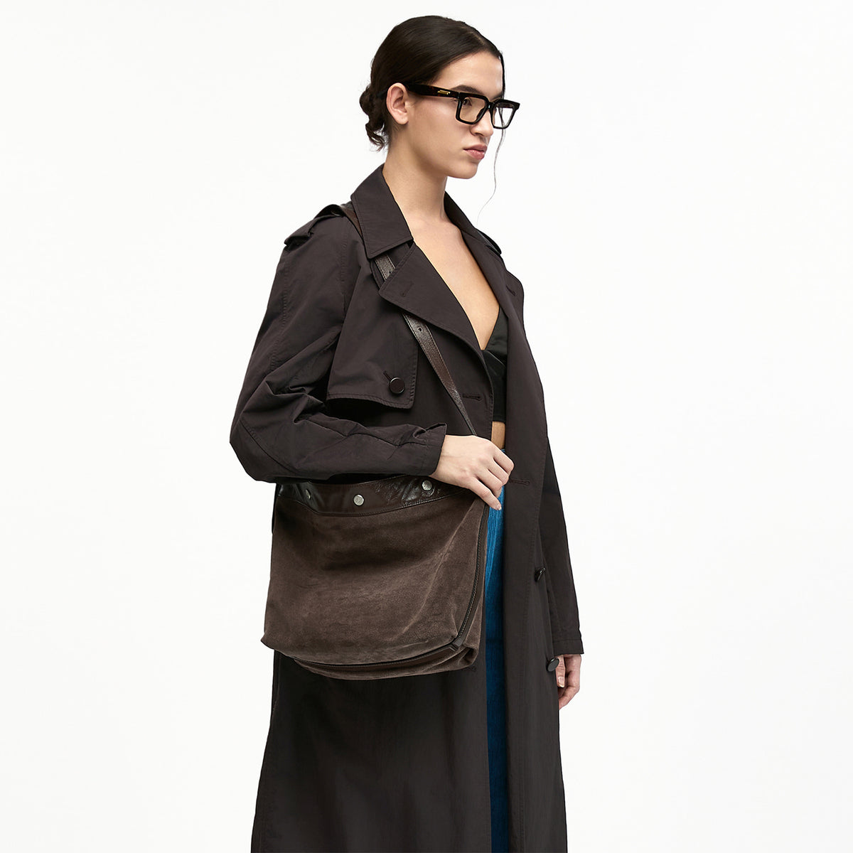 Vunque Perfec Button Up Soft Suede Hobo S Rum Brown
