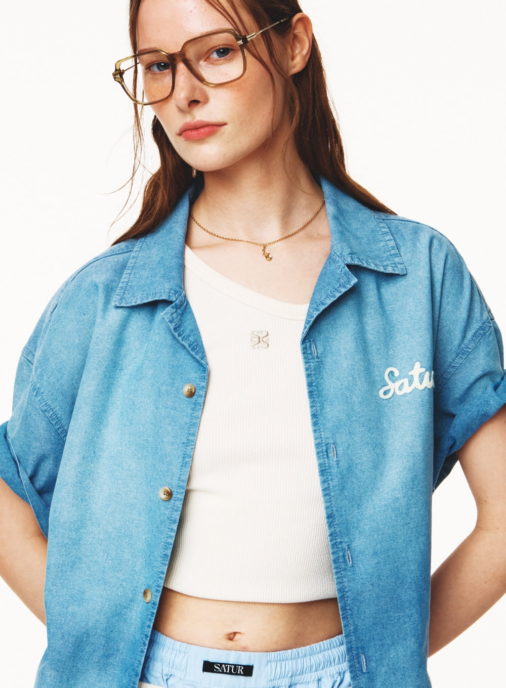 [satur] (W) Unbalance Neck Line Layered Sleeveless Top - Cream