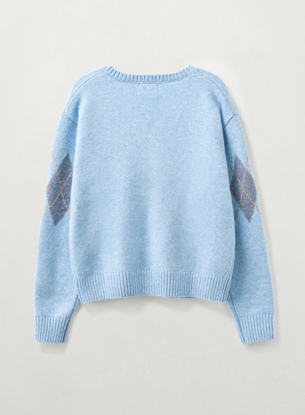 [satur] (W) Argyle V-Neck Pullover Knit - Sky Blue