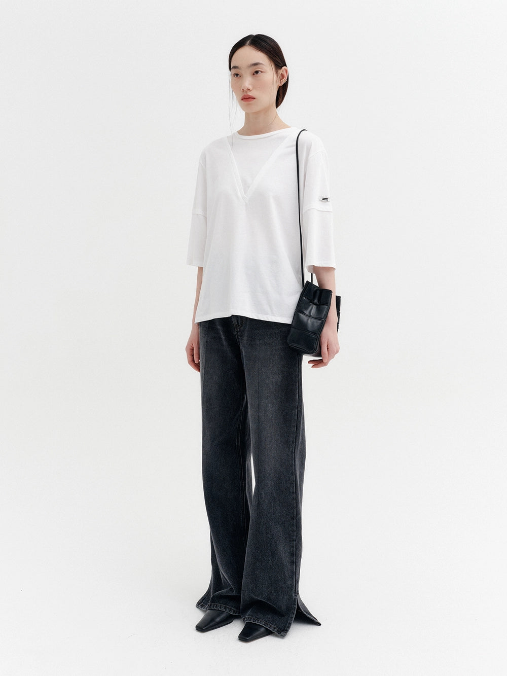 EENK Flare Fit Slit Denim Pants - Gray