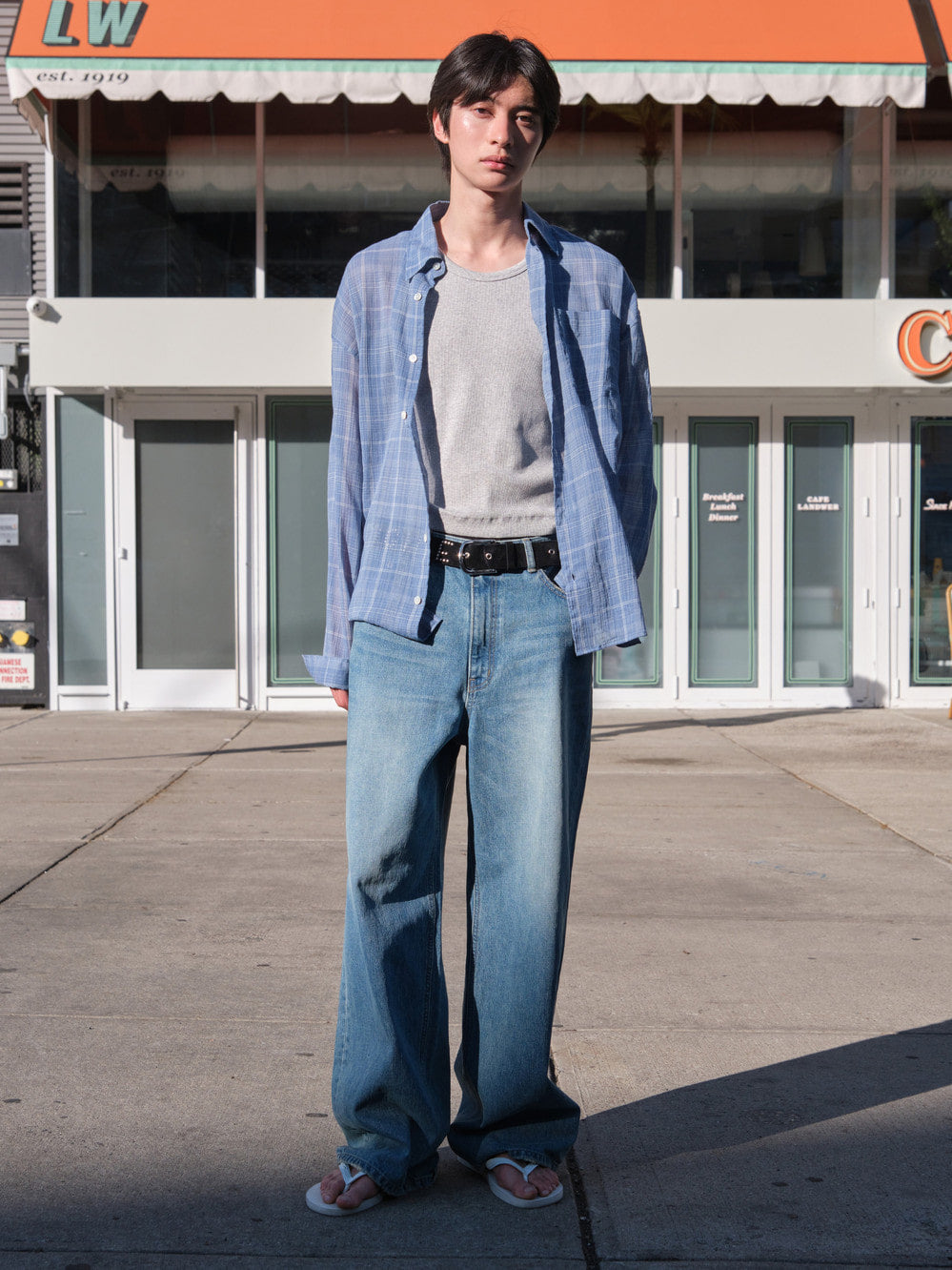 Low Classic Oversized Lc Sheer Checked Shirt Blue