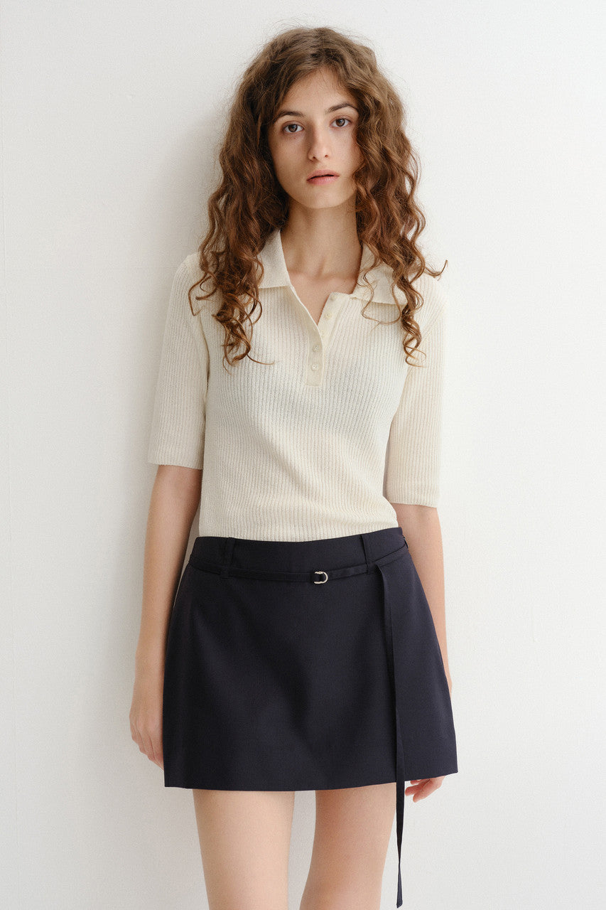 Dunst Buttoned Slim Polo Knit Cream