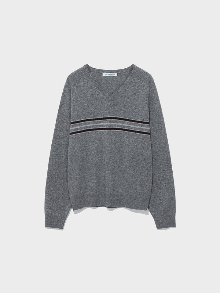 Low Classic Wool Blend Line Sweater Melange Grey