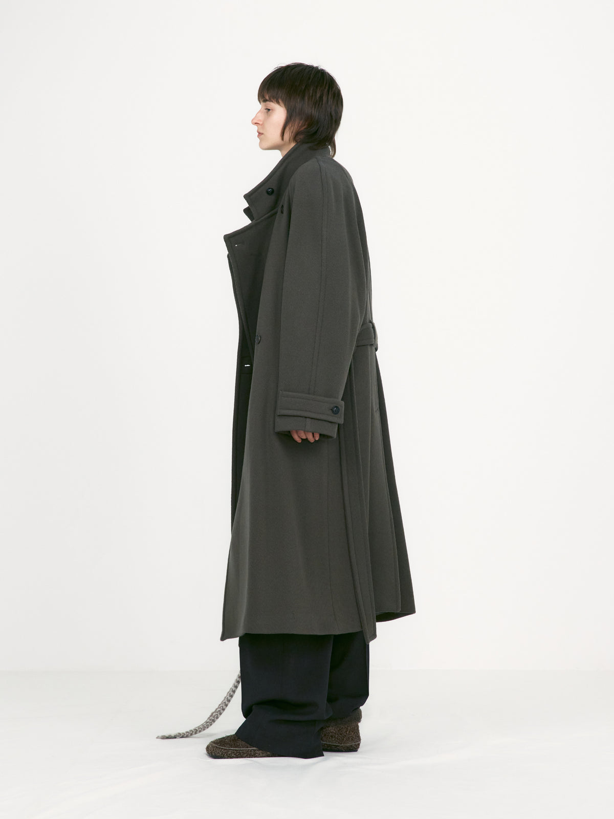 Low Classic Soft Wool Twill Wrap Coat Khaki