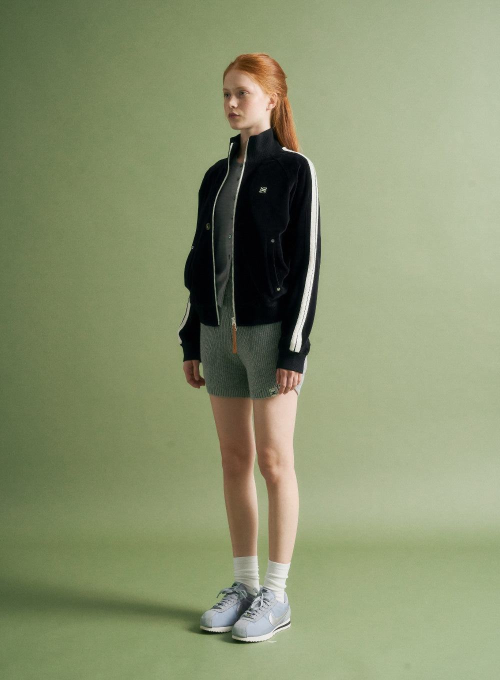 [satur] (W) Lawton Velour Track Zip-up Jacket - Black