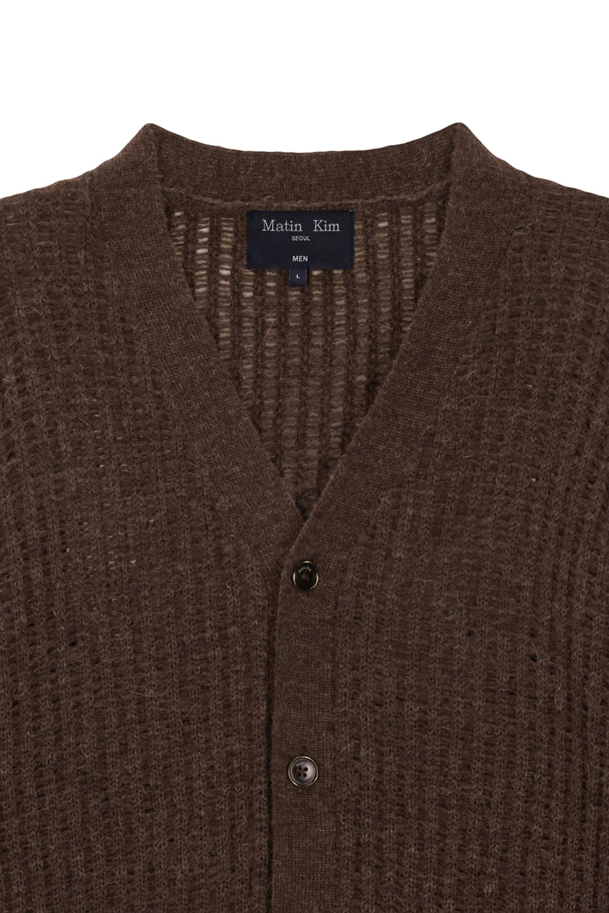 [matinkim] HAIRY CROCHET CARDIGAN FOR MEN IN BROWN