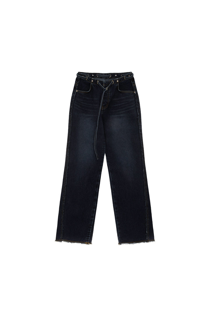Matinkim Waist String Belted Denim Pants IN Navy