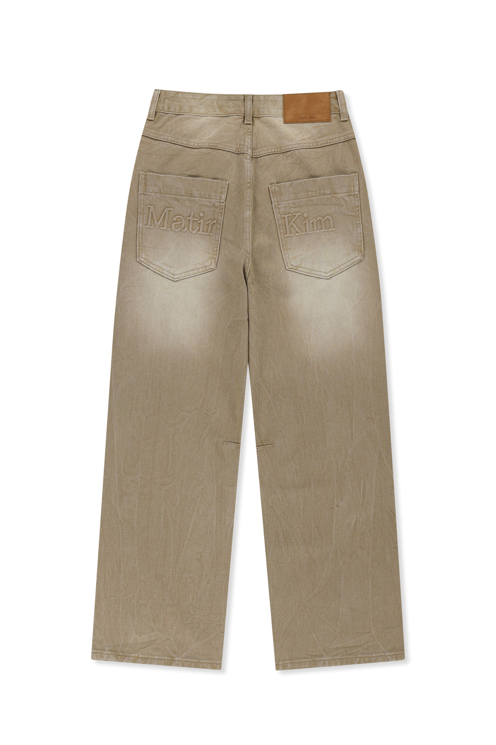 Matinkim Back Logo Washed Denim Pants IN Beige