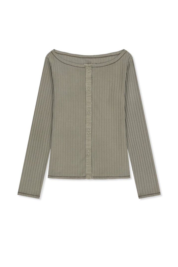 Matinkim Vintage Washed Ribbed Snap Top IN Light Khaki