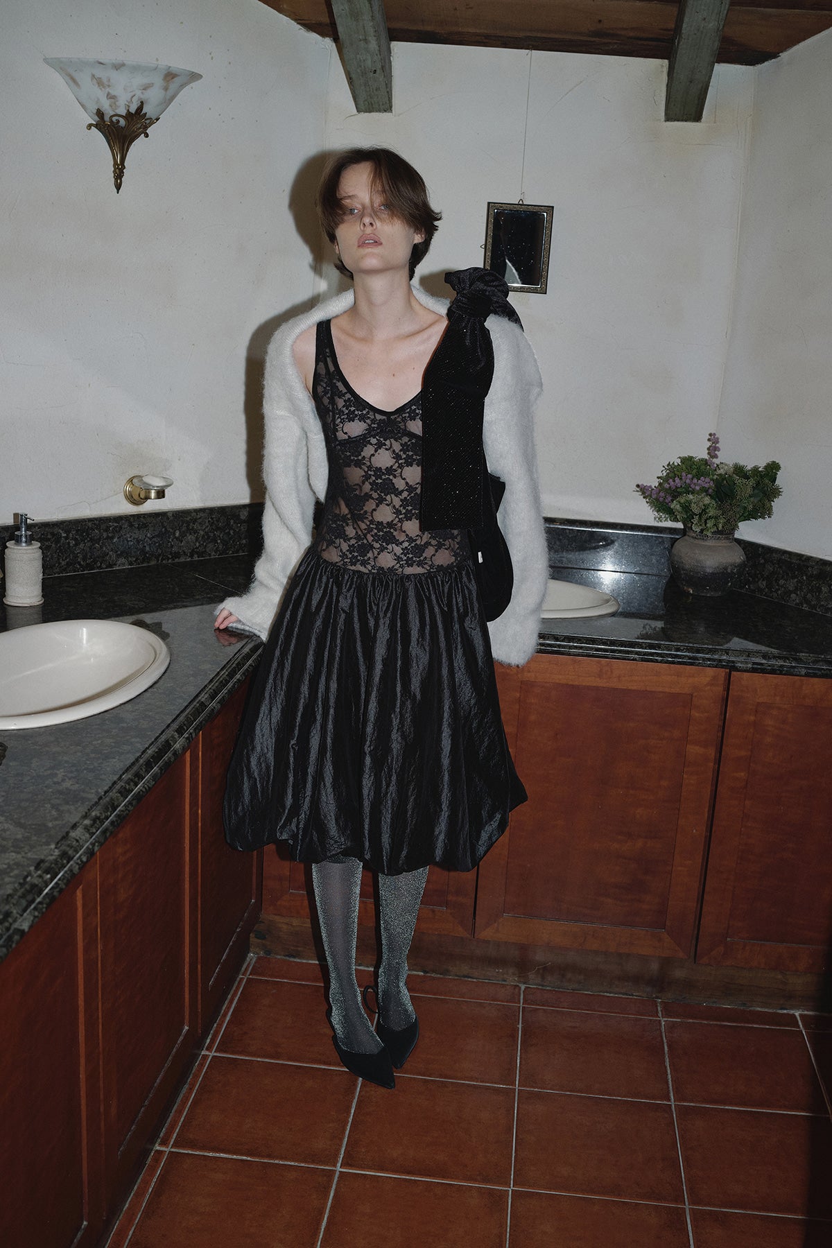 Overdueflair Lace Combi Bubble Dress Black