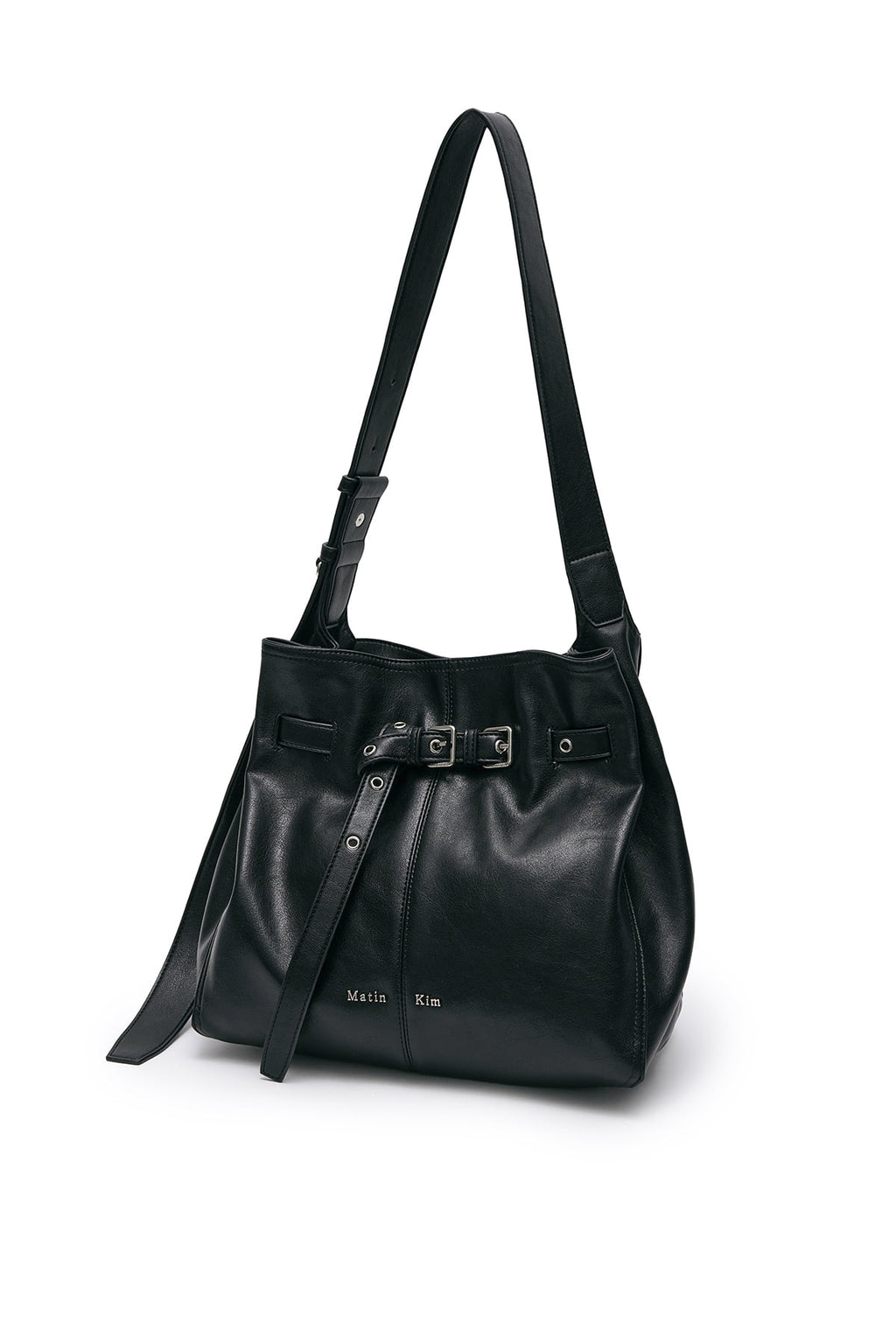 Matinkim Belted Volunn Mid Bucket Bag IN Black